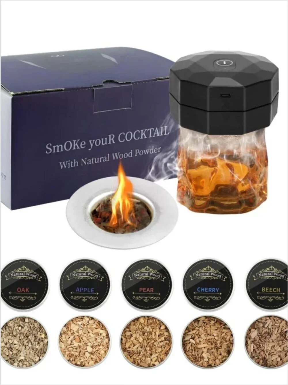 Cocktail Smoker Kit Built-in Lighter Electric No Butane Needed Smoke Infuser Set